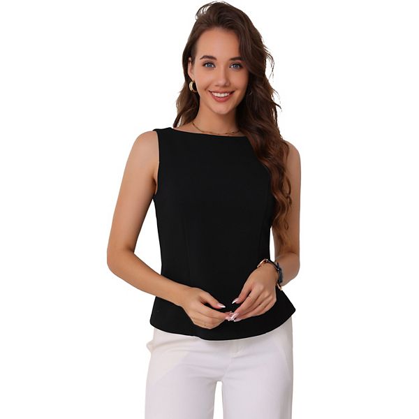 トップス draw drawers boat neck tank top Boat Neck Tank Tops for Women's Work Office Sleeveless Basic