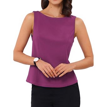 Boat Neck Tank Tops for Women's Work Office Sleeveless Basic Summer Cami Shirts