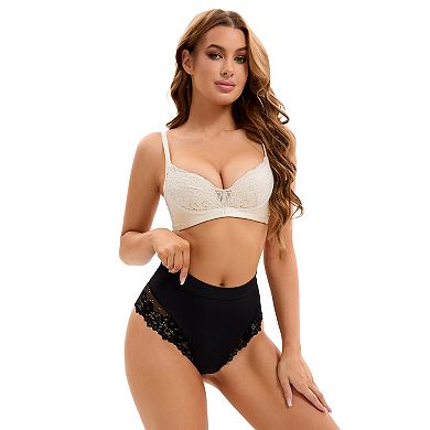 Women's Lace Trim High-Waisted Underwear Thongs Briefs Tummy Control Underpants