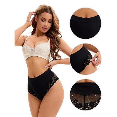 Women's Lace Trim High-Waisted Underwear Thongs Briefs Tummy Control Underpants