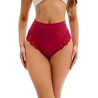 Women's Lace Trim High-Waisted Underwear Thongs Briefs Tummy Control Underpants