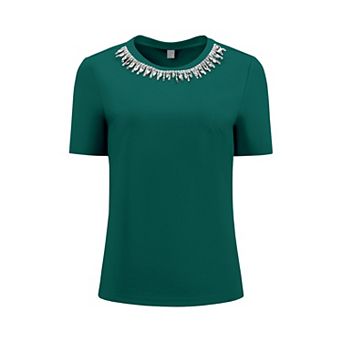 Women's Sparkly Blouse Cocktails Elegant Rhinestone Tops