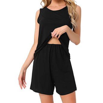 Women's Lounge Set Cotton Sleeveless Pajama Set Tank Top Shorts Soft Sleepwear PJ Set