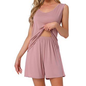 Women's Lounge Set Cotton Sleeveless Pajama Set Tank Top Shorts Soft Sleepwear PJ Set