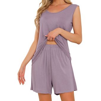 Women's Lounge Set Cotton Sleeveless Pajama Set Tank Top Shorts Soft Sleepwear PJ Set