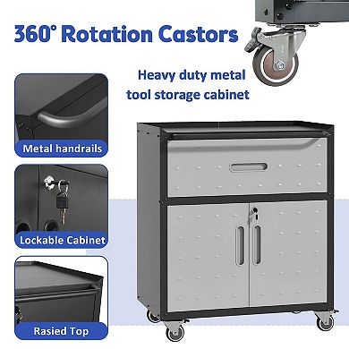 Mondawe Modern Metal Tool Cabinet, Black Grey Mobile Heavy-Duty Storage Cabinet With Wheels