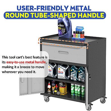 Mondawe Modern Metal Tool Cabinet, Black Grey Mobile Heavy-Duty Storage Cabinet With Wheels