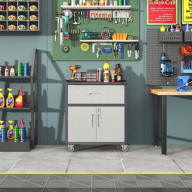 Mondawe Modern Metal Tool Cabinet, Black Grey Mobile Heavy-Duty Storage Cabinet With Wheels
