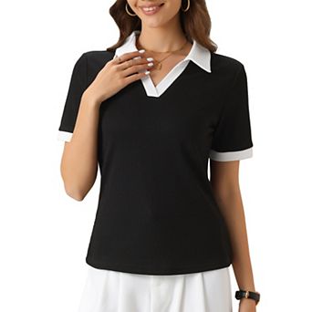 Collar Shirt for Women's Summer Short Sleeve V Neck Casual Blouse Top