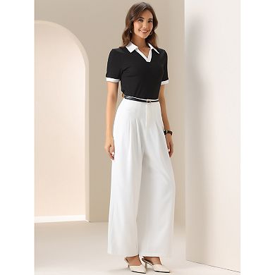 Collar Shirt for Women's Summer Short Sleeve V Neck Casual Blouse Top