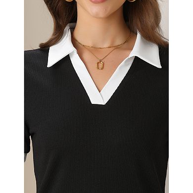 Collar Shirt for Women's Summer Short Sleeve V Neck Casual Blouse Top