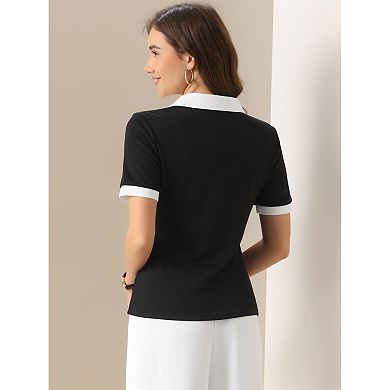 Collar Shirt for Women's Summer Short Sleeve V Neck Casual Blouse Top