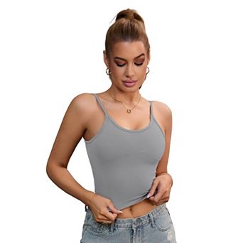 Women's V Neck Ribbed Spaghetti Straps Camisole Tummy Control Tank Top