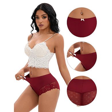 Women's Lace Trim High Waist Briefs Full-Coverage Lace Back Underwear Panties