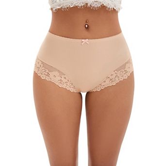 Women's Lace Trim High Waist Briefs Full-Coverage Lace Back Underwear Panties
