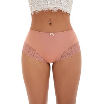 Women's Lace Trim High Waist Briefs Full-Coverage Lace Back Underwear Panties