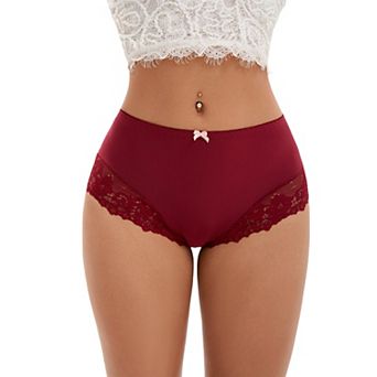 Women's Lace Trim High Waist Briefs Full-Coverage Lace Back Underwear Panties