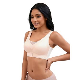 Women's V-Neck Mesh Minimizers Bras Wirefree Adjustable Straps U Back Lingerie