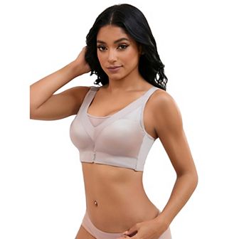 Women's V-Neck Mesh Minimizers Bras Wirefree Adjustable Straps U Back Lingerie