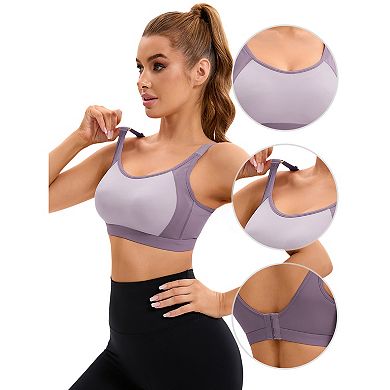 Women's Contrasting Colors Adjustable Straps Workout Bras Fixed Cup U Back Sports Bras