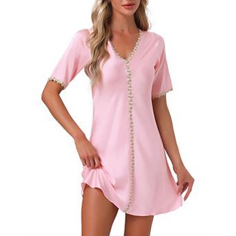 Womens Nightgown Floral Sleepdress Soft V Neck Short Sleeve Loungewear
