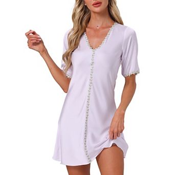 Womens Nightgown Floral Sleepdress Soft V Neck Short Sleeve Loungewear