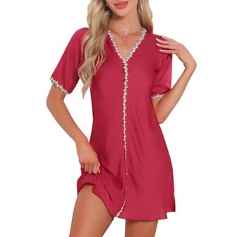 Womens Nightgown Floral Sleepdress Soft V Neck Short Sleeve Loungewear