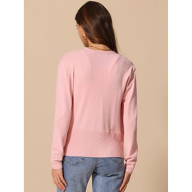 Casual Open Front Cardigan for Women's Long Sleeve Sweater Collarless Knit Outwear