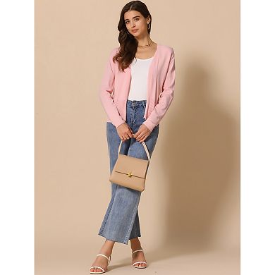 Casual Open Front Cardigan for Women's Long Sleeve Sweater Collarless Knit Outwear