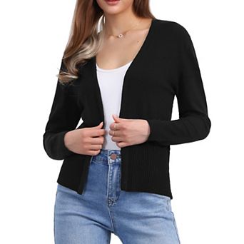 Casual Open Front Cardigan for Women's Long Sleeve Sweater Collarless Knit Outwear