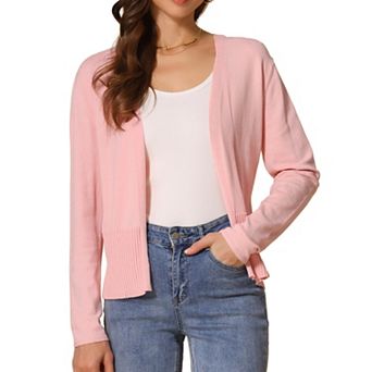Casual Open Front Cardigan for Women's Long Sleeve Sweater Collarless Knit Outwear