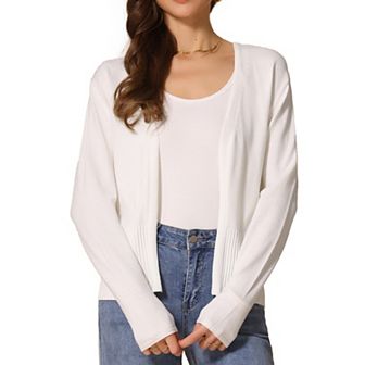 Casual Open Front Cardigan for Women's Long Sleeve Sweater Collarless Knit Outwear