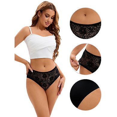 Breathable Underwear for Women's Lace Mid-Waisted Briefs, Available in Plus Size