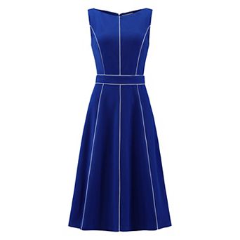 Women's A-Line Sleeveless Dress Contrast Trim Wear to Work Cocktail Fit & Flare Dresses