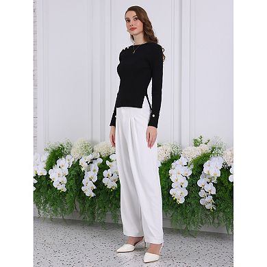 Women's Spring Fall Pullover Sweater Casual Long Sleeve Ribbed Knitted Blouse Top