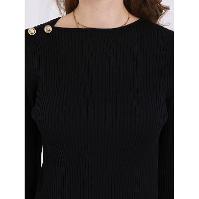 Women's Spring Fall Pullover Sweater Casual Long Sleeve Ribbed Knitted Blouse Top