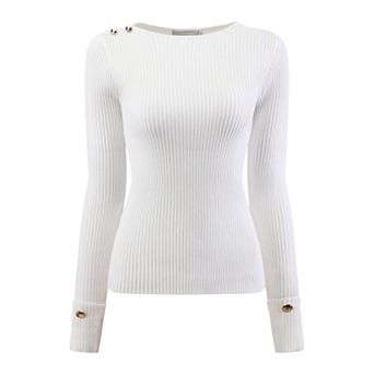 Women's Spring Fall Pullover Sweater Casual Long Sleeve Ribbed Knitted Blouse Top