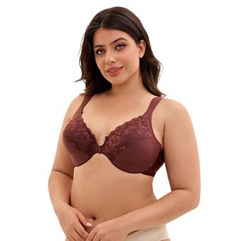 Women's Front Closure Lace Trim Underwire Plunge Bras Plus Size Adjustable Straps Lingerie