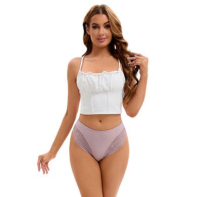 Women's Lace Trim Mid-Waisted Thongs Underwear, Available in Plus Size