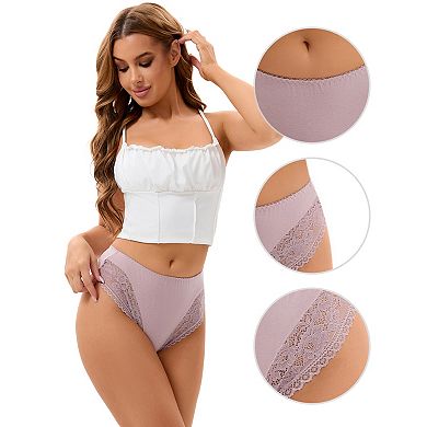 Women's Lace Trim Mid-Waisted Thongs Underwear, Available in Plus Size