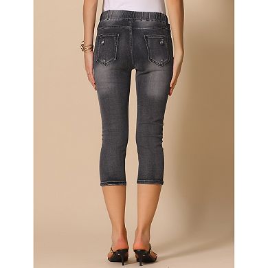 Women's Skinny Jeans Elastic Waist Classic Slimming Jeggings Denim Capri Pants
