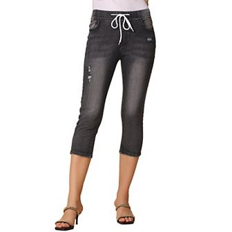 Women's Skinny Jeans Elastic Waist Classic Slimming Jeggings Denim Capri Pants