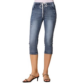 Women's Skinny Jeans Elastic Waist Classic Slimming Jeggings Denim Capri Pants