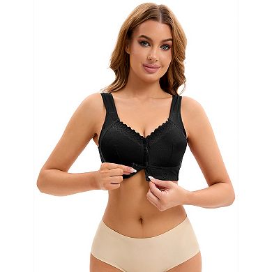 Women's Lace Front Closure Full Coverage Vest Soft Wirefree Breathable Bras