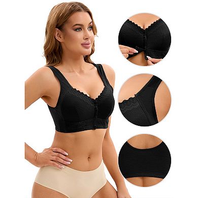 Women's Lace Front Closure Full Coverage Vest Soft Wirefree Breathable Bras