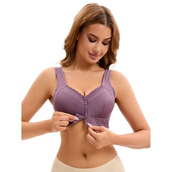 Women's Lace Front Closure Full Coverage Vest Soft Wirefree Breathable Bras