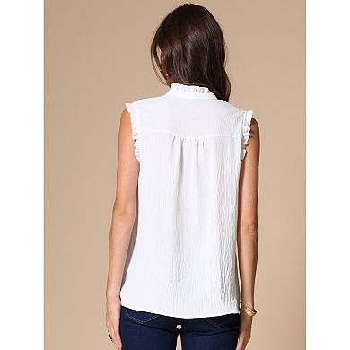 Summer Ruffle Tank Top for Women's Sleeveless Mock Neck Button Up Basic Casual Tops