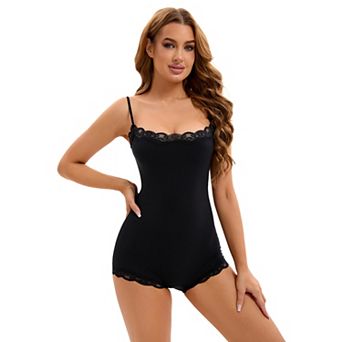 Women's Lace Trim Cami Adjustable Straps Tummy Control Leotard Hip Lifter Jumpsuits Shaperwear