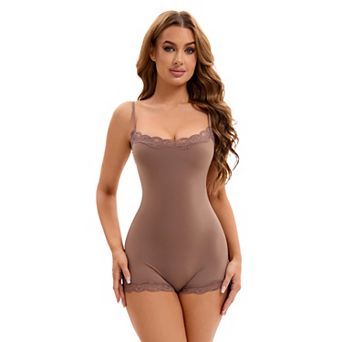 Women's Lace Trim Cami Adjustable Straps Tummy Control Leotard Hip Lifter Jumpsuits Shaperwear