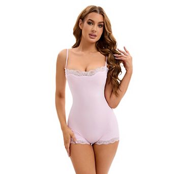 Women's Lace Trim Cami Adjustable Straps Tummy Control Leotard Hip Lifter Jumpsuits Shaperwear